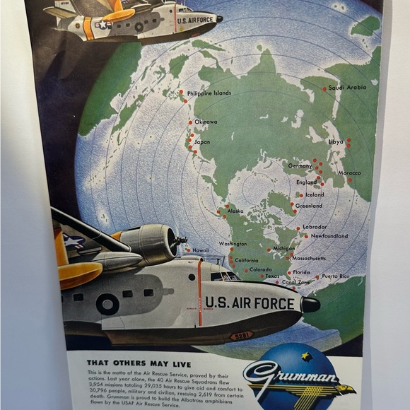 1956 Grumman Aircraft Air Force Air Rescue Service Albatross Globe Magazine Ad - Picture 1 of 6